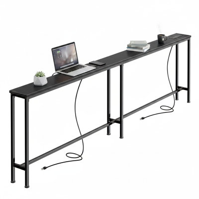 79" Console Table with Power Outlet Behind Couch Narrow Entryway Table
