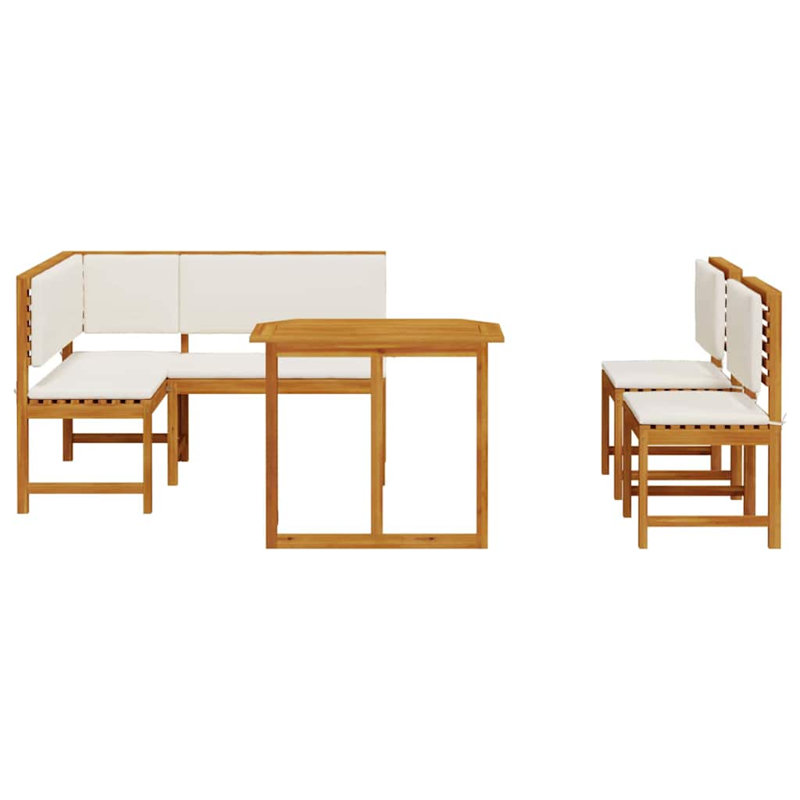 Ensemble de banc de jardin vidaXL 4 pièces en bois d'acacia massif brun, Crème, crème
