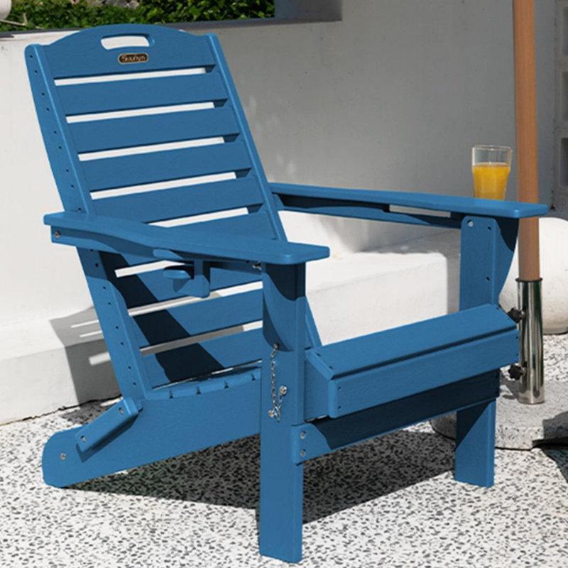 Outdoor Adirondack Chair Weather-Resistant HDPE Foldable Fire Pit Chairs With Cup Holder, Blue