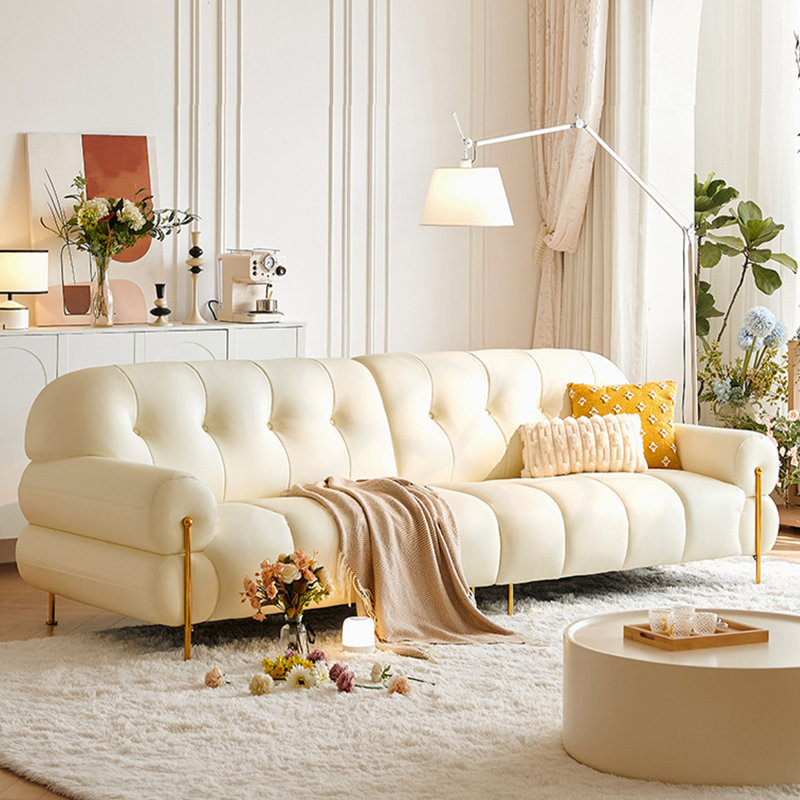 Coussin beige modulaire en similicuir, Beige, 34.25" H x 110.24" W x 39.37" D