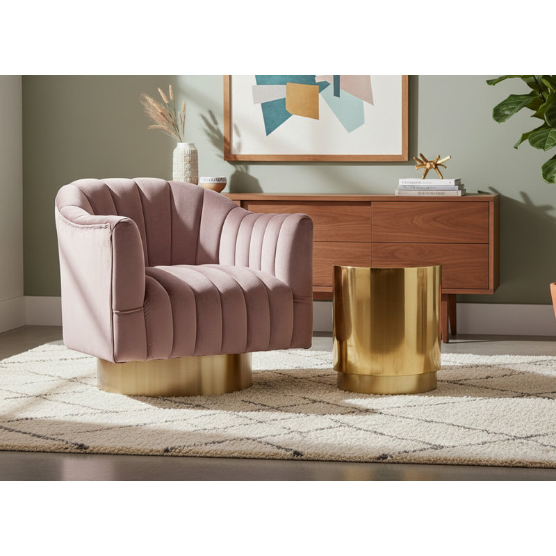 Fauteuil d'appoint pivotant en velours Farrah, Or, Velours rose