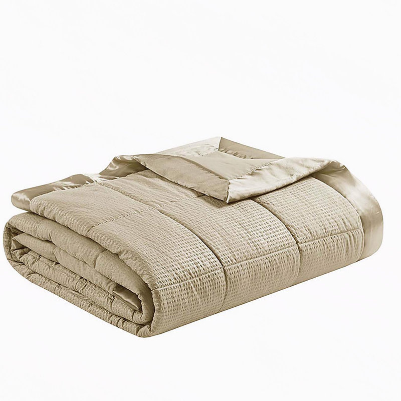 Très grande couverture en duvet synthétique avec garniture en satin taupe très grand, Taupe, Très grand lit