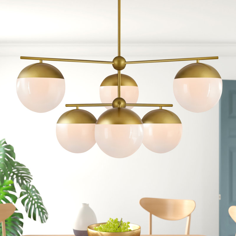 Yearby 6 - Light Dimmable Tiered Chandelier, Brass, Frosted White