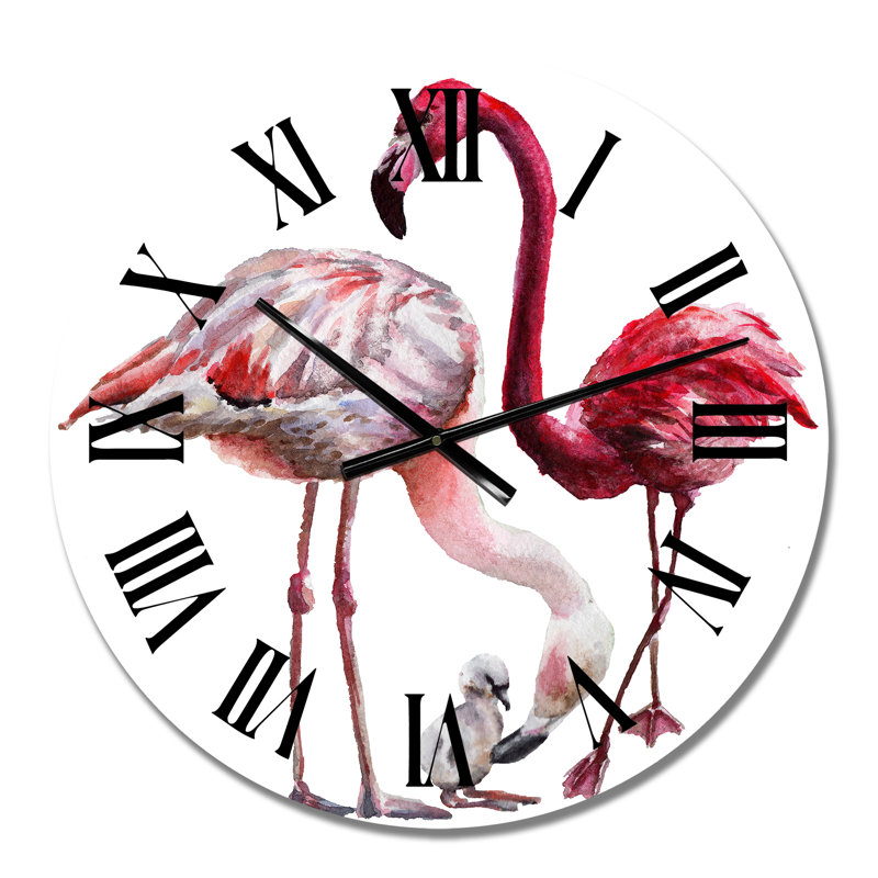 Ciel, flamants roses sur blanc Iii - Horloge murale traditionnelle, Petit