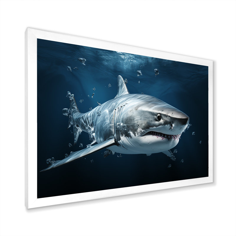 " Oceans Blue Ghost Shark Photography I ", 34" H x 44" W x 1.5" D, White Single Picture Framed