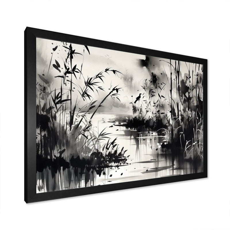 «Black and White Asia Streams», reproduction sur toile, Cadre photo noir, H 12 po x l 20 po x P 1 po