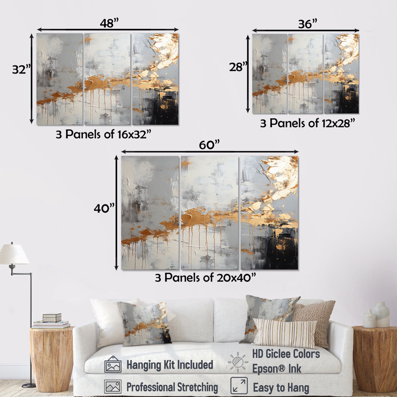 Aminah - Ensemble d'art mural abstrait, Toile tendue, H 40 po x l 60 po x P 1 po