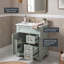 Meuble-lavabo à cadre en bois massif 24 po avec lavabo, rangement multifonctionnel avec 3 tiroirs et porte (vert / blanc)-332049346