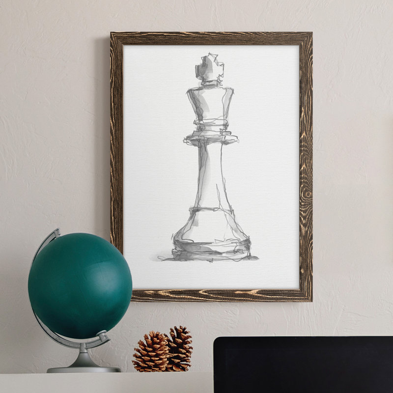 Chess Room Study II, toile encadrée de qualité supérieure - prête à être accrochée, Cadre noyer, H 38 po x l 28 po x P 1 po