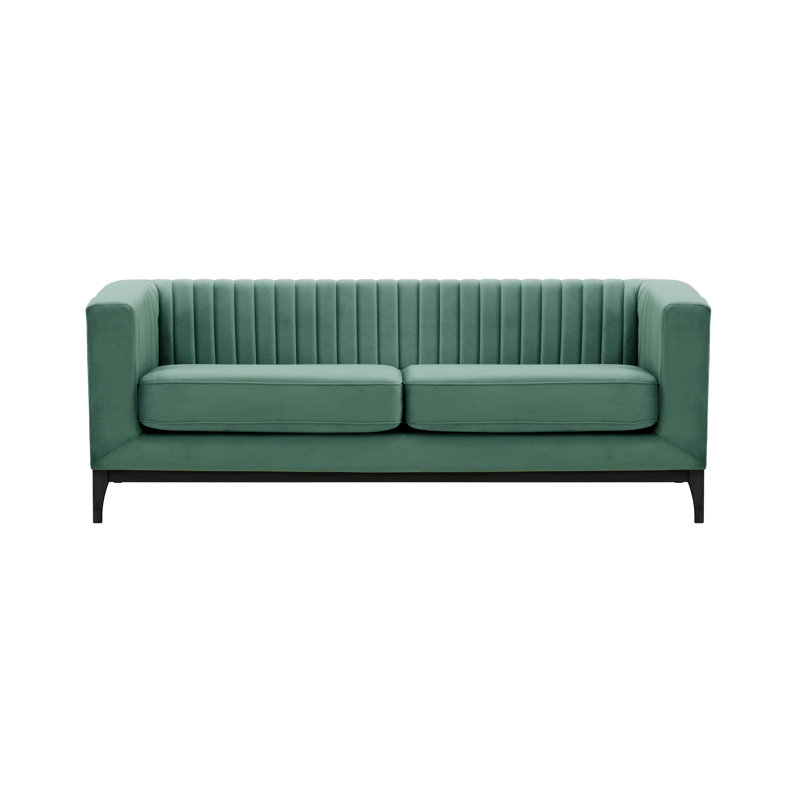 Buker Velvet Square Arms Sofa, Azur blue, Black