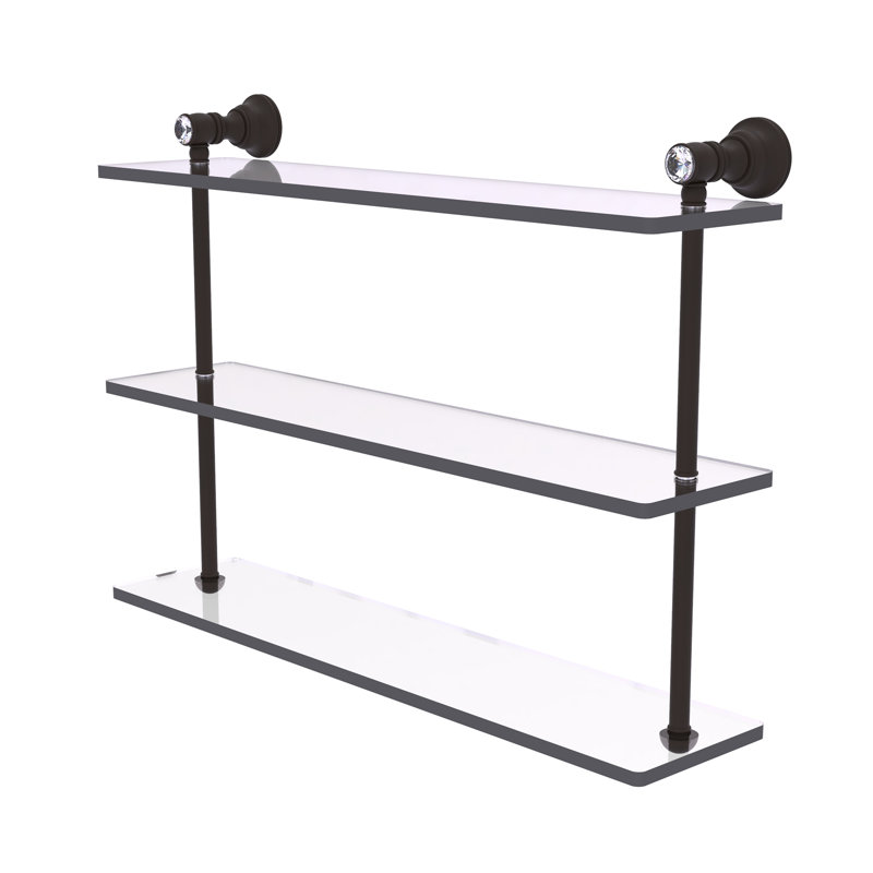 Étagère murale triple en cristal Freyja, H 16 po x l 22 po x P 5,54 po, Bronze huilé
