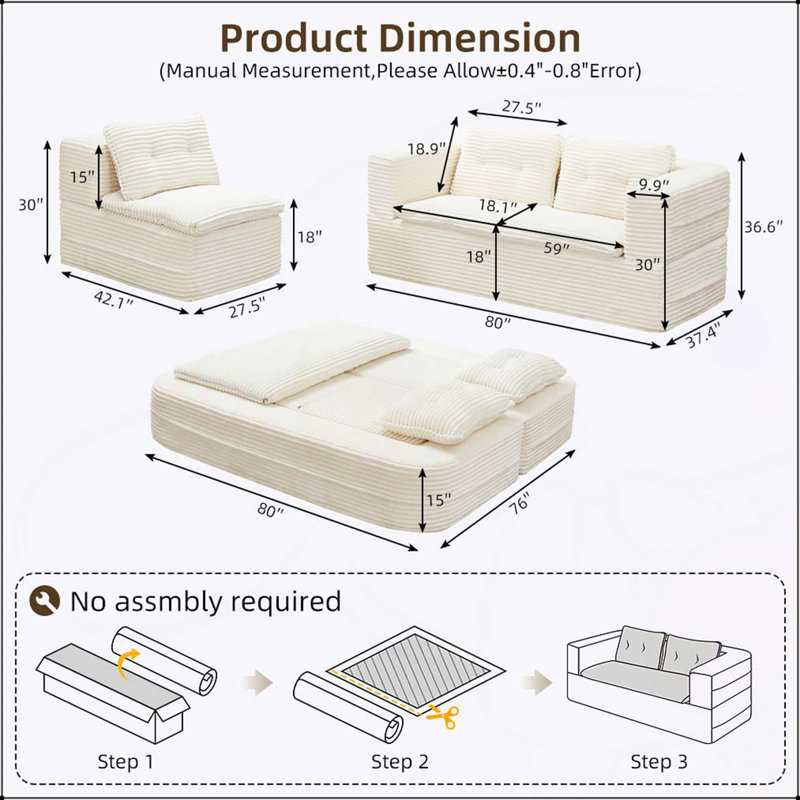 Canapé-lit modulaire Boneless, Beige