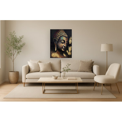 Golden Tranquility Buddha Canvas Wall Art - 35" x 47" - Black Frame