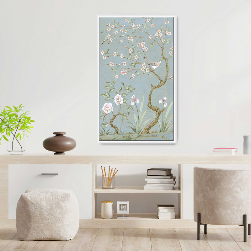 "Spring Mural I Blue" par Julia Purinton, reproduction sur toile dans un cadre flottant, H 63,5 po x l 39,5 po, Blanc