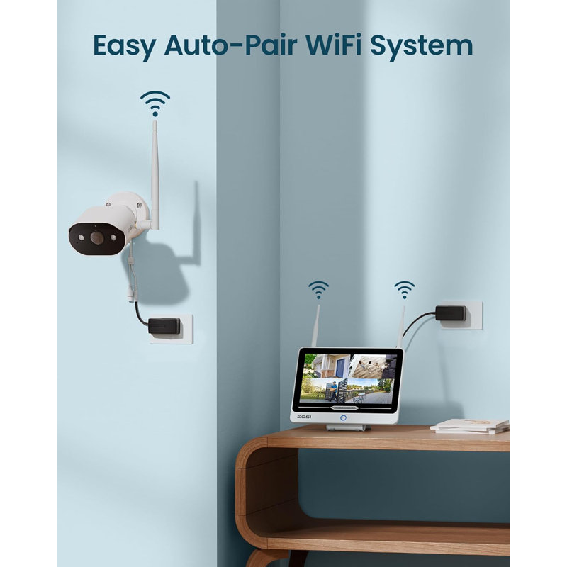 Système de caméra de sécurité 8CH 3MP WIFI avec moniteur et disque dur de 2 To, 8 projecteurs d'extérieur, conversation bidirectionnelle