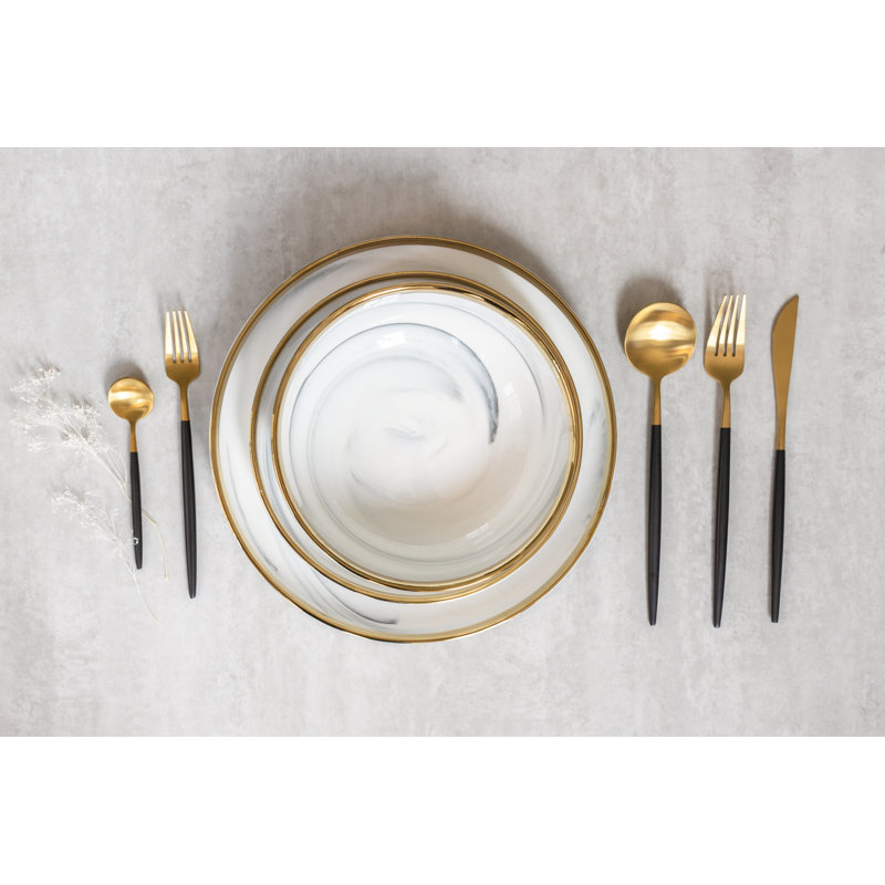 The Luxury Collection - Bol en marbre avec bordure dorée - grand 7,4 po