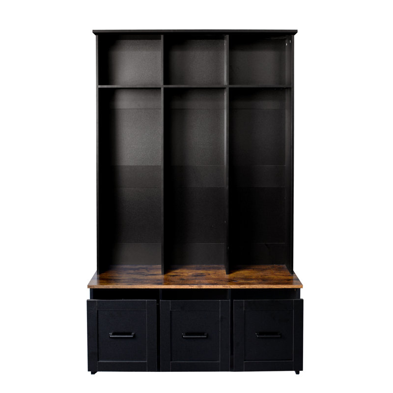  Arbre d'entrée avec banc d'entrée, 3 tablettes et tiroirs, armoire de rangement 40,2 po, noir