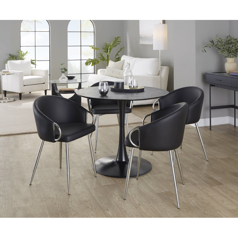 Josie 19.25" Faux Leather Upholstered Armchair, Black, Chrome
