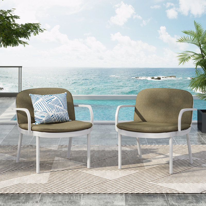 Ensemble de 2 fauteuils club d'extérieur, structure en PP blanc avec coussin vert