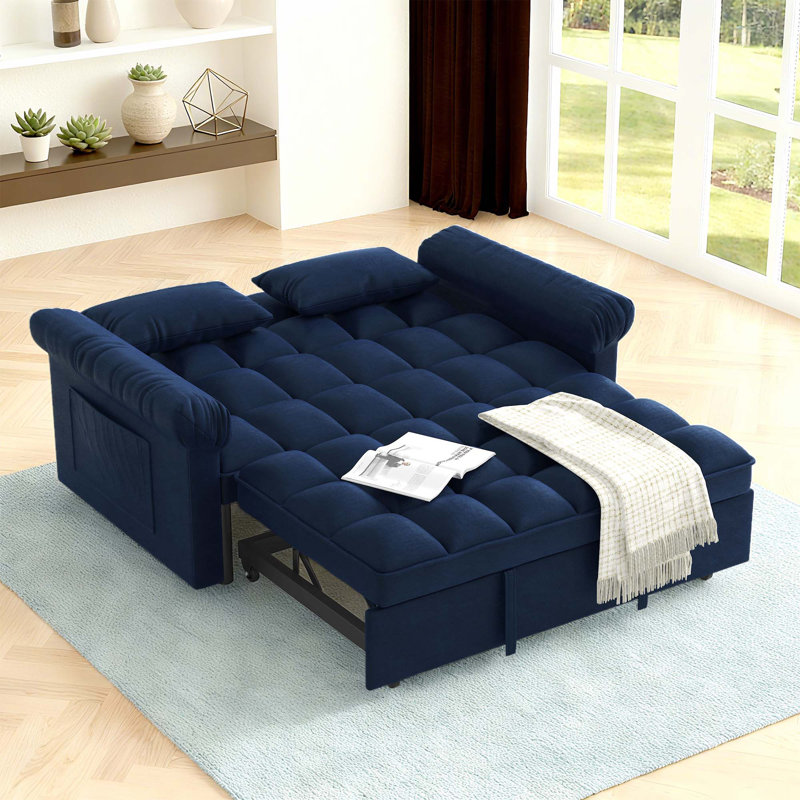 Canapé-lit double 56 po avec coussins moelleux, Bleu