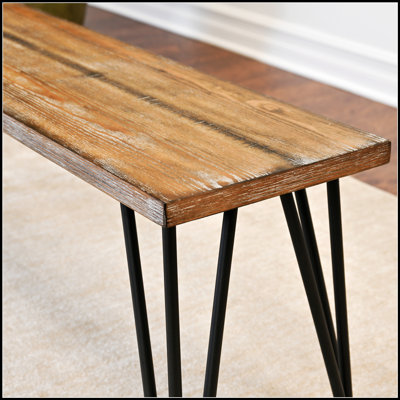 Aryven Industrial Wood Dining Bench, Rustic Dark Pine Finish