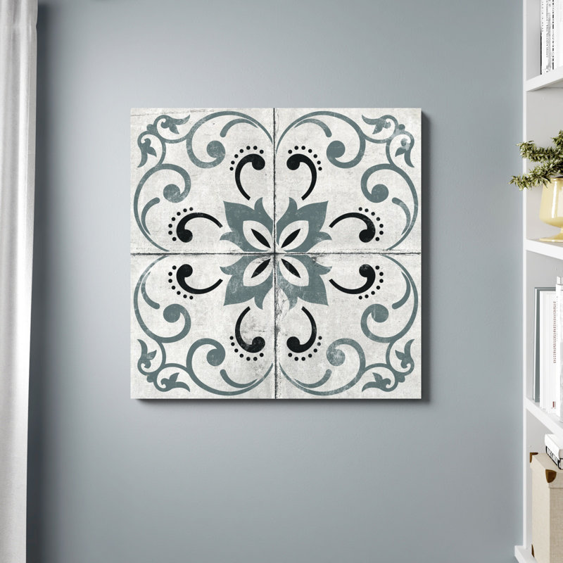 " Black And Gray Floral Pattern ", 36" H x 36" W