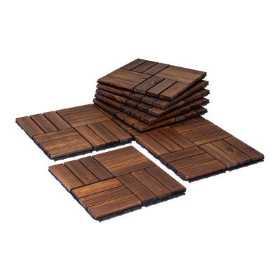 Carreaux de sol d'extérieur en bois d'acacia - conception à 12 lattes (paquet de 27)