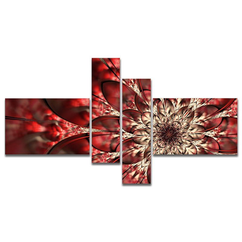 « red symétrique floral pattern », impression à multiples images sur toile