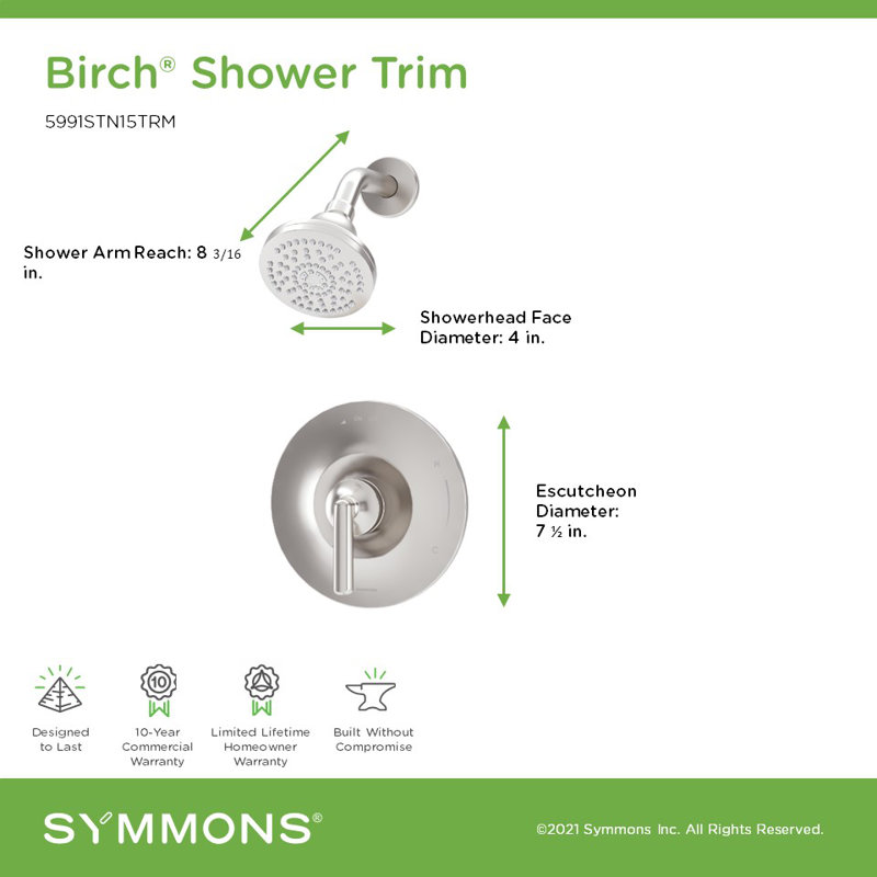 Birch HydroMersion Single Handle Shower Trim Kit with Escutcheon, Satin Nickel