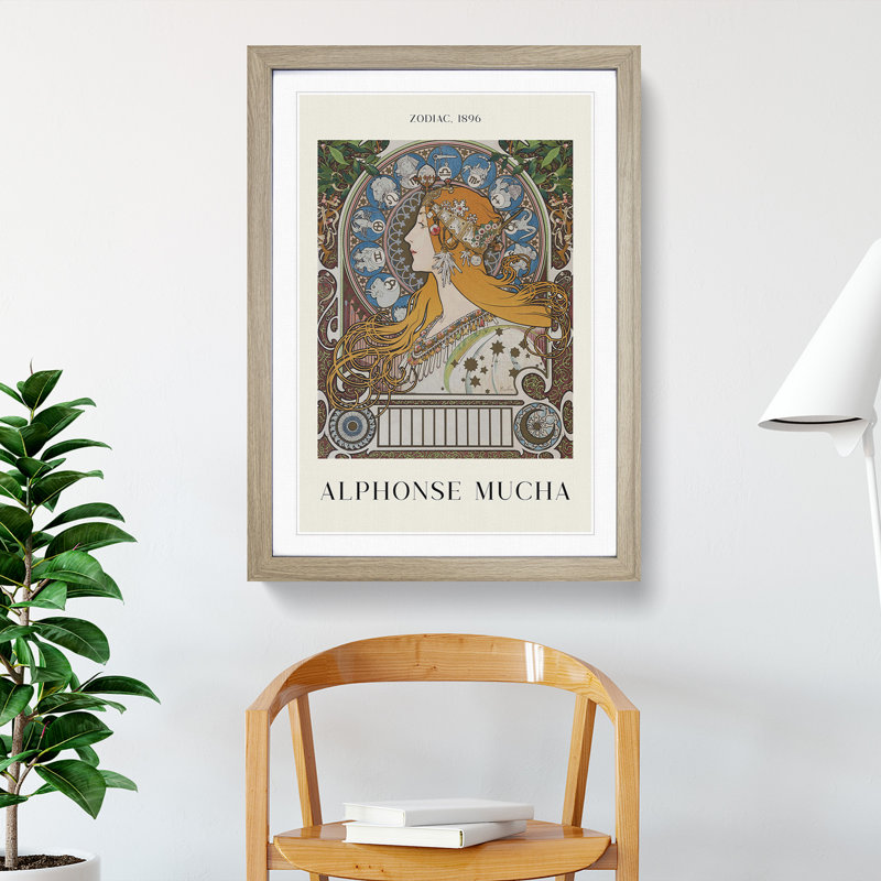 The Zodiac Vol.1 by Alphonse Mucha - Picture Frame Painting, 48cm H x 36cm W x 2cm D, Oak Framed