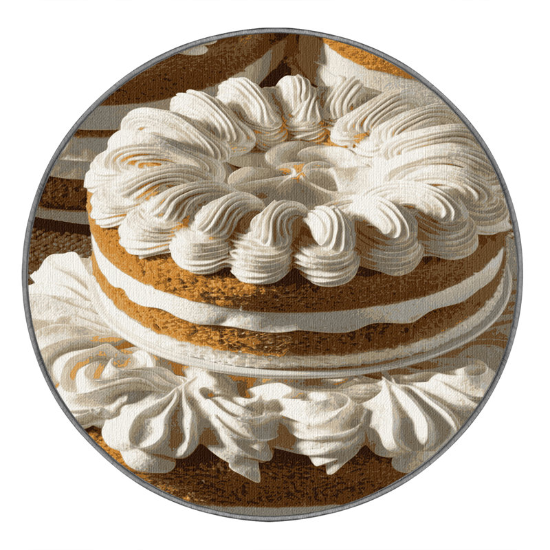 Washable Vanilla cake Desserts Area Rug, Round 3'