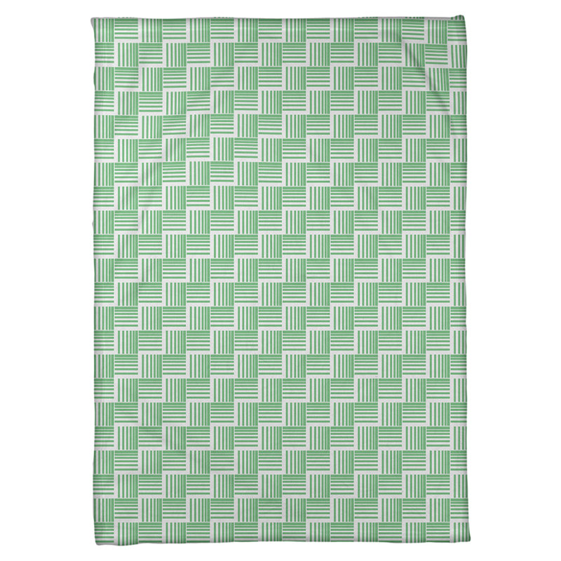 Couverture polaire à rayures classic basketweave, Vert / blanc, l 60 po x L 80 po