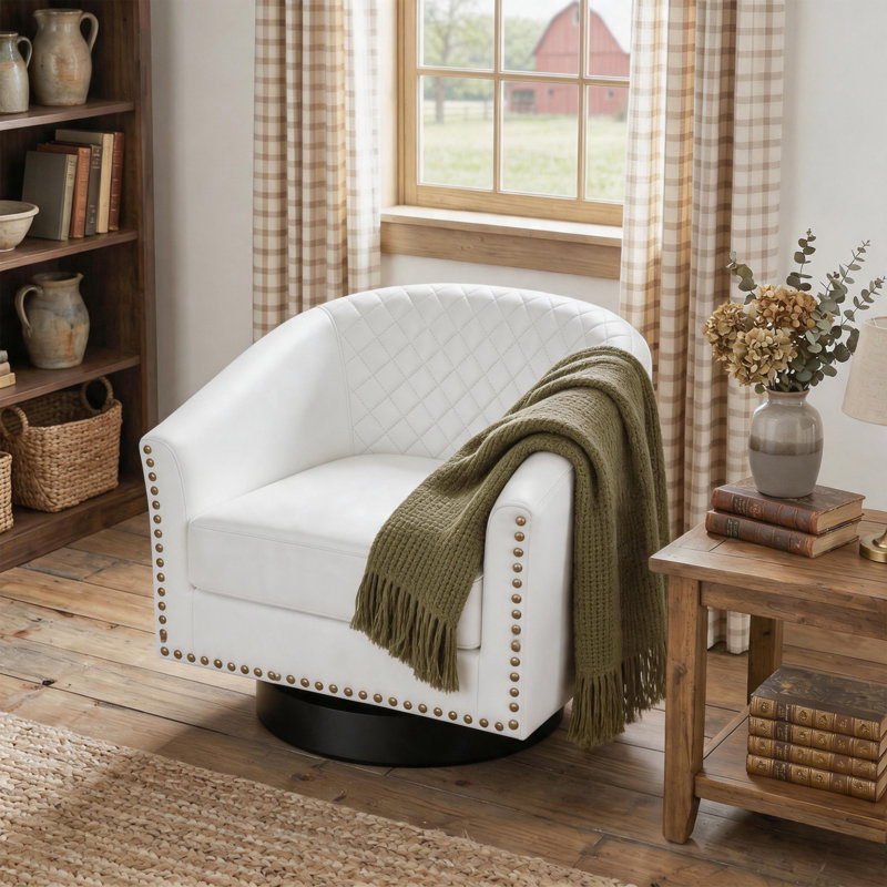Faux Leather and Leather Swivel Barrel Chair