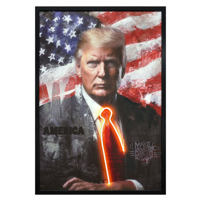 Neon Patriotic Portrait with LED Tie Canvas Neon Wall Art - 25" x 37" - Black Frame