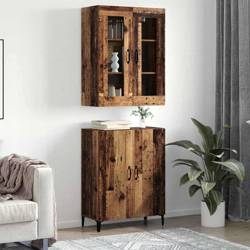 Highboard 2 Pcs 69.5 X 34 X 180 Cm Engineered Wood, Old Wood