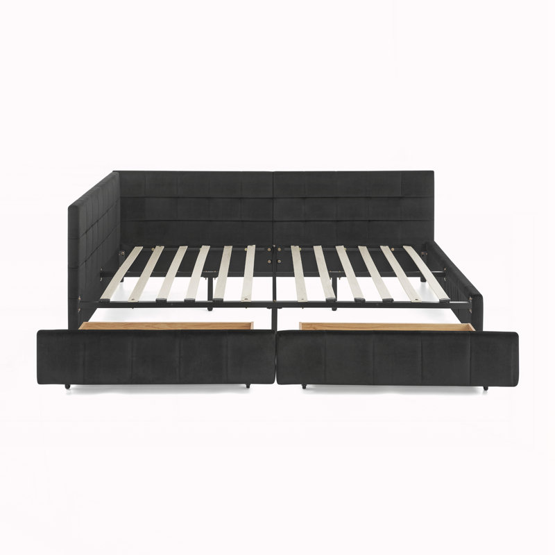 Structure de lit double pleine grandeur avec rangement, Black