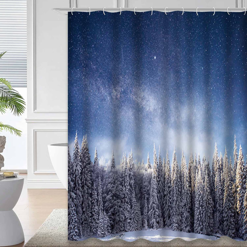 Rideau de douche Winter Snow Tree Night Sky Stars Nebula, L 72 po x l 72 po