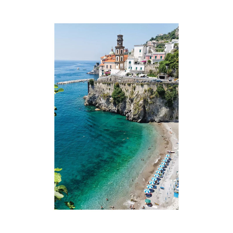 High Angle View Of A Beach At The Amalfi Coast, Atrani, Campania, Italy by George Oze - Wrapped Canvas Print