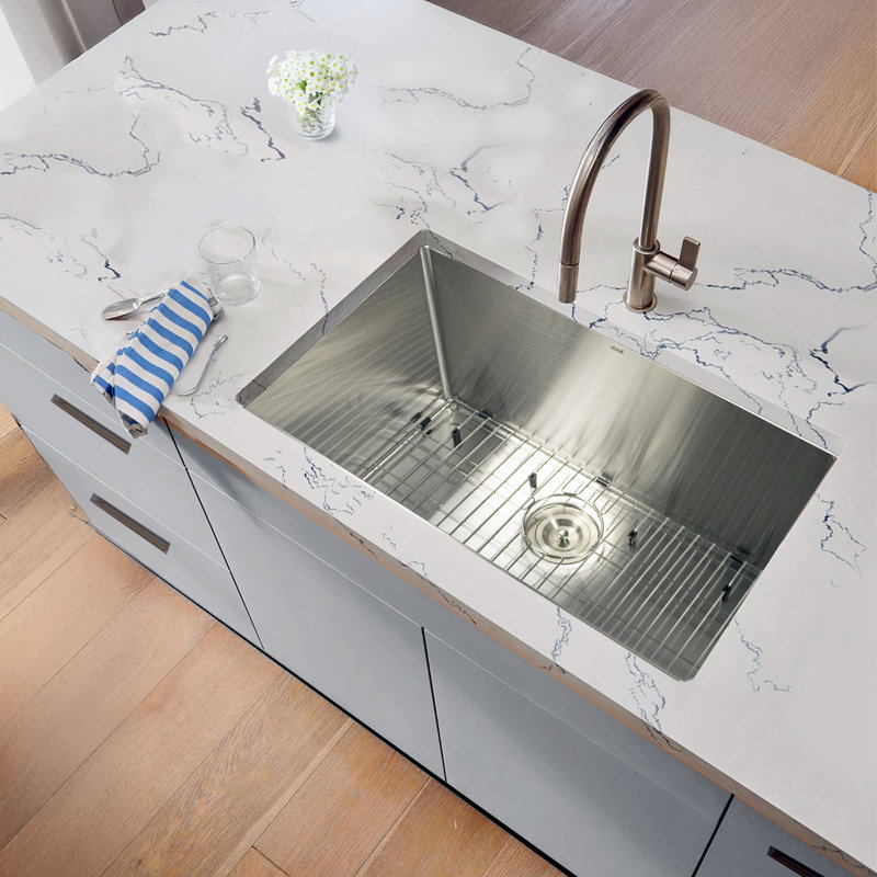 30"  Single Bowl Undermount Small Radius Corners Stainless Steel Kitchen Sink