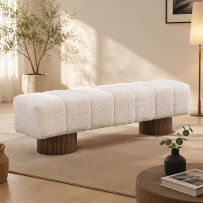 Banc de salle à manger rembourré pour la salle à manger, banc de repose-pieds sans assemblage pour le salon de la chambre à coucher, tissu en fausse fourrure beige, capacité de poids de 300 lb