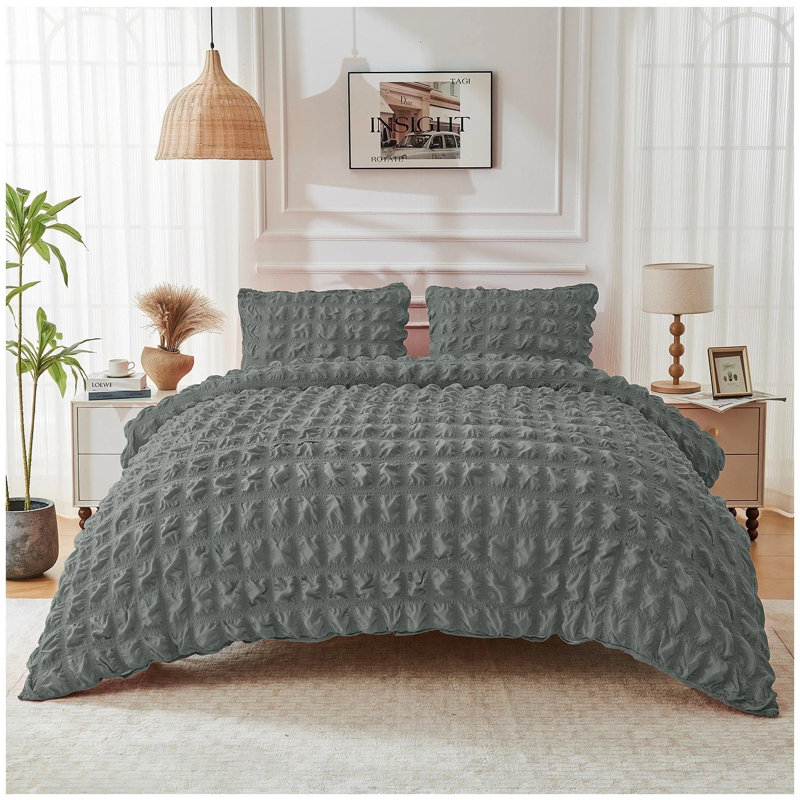 Polyester Duvet Cover Set, CHARCOAL, Double Duvet Cover + 2 Standard Pillowcases