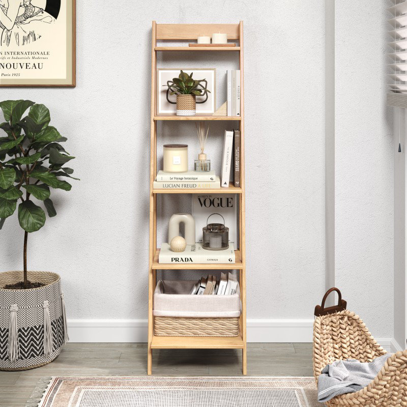 Shannia 159cm H x 44cm W Solid Wood Ladder Bookcase, Brown