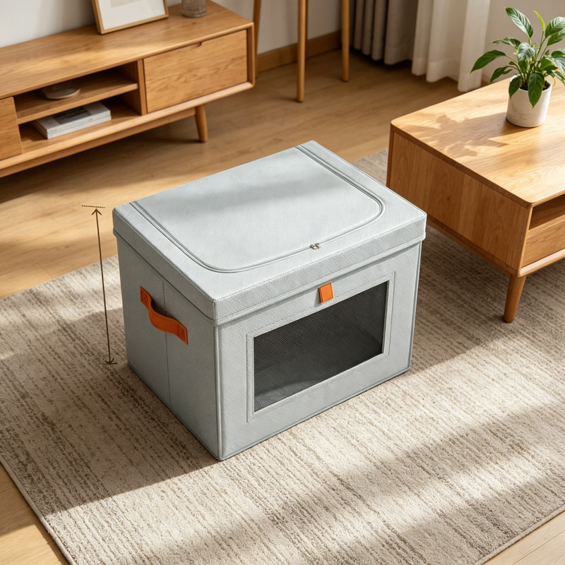 Bacs de rangement avec couvercles, boîte à ouverture frontale avec fenêtre transparente et poignées, bacs empilables en tissu pliables pour l'organisation de placard, vêtements, serviettes, couvertures, paquet de 3, gris
