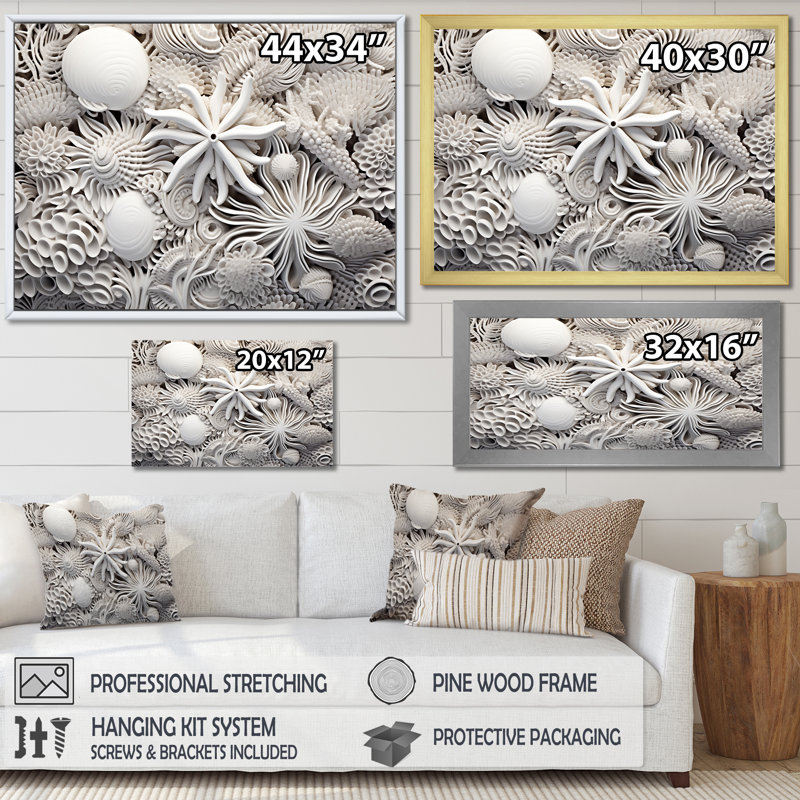 Gris abstrait coraux V sur toile, H 34 po x l 44 po, Toile tendue