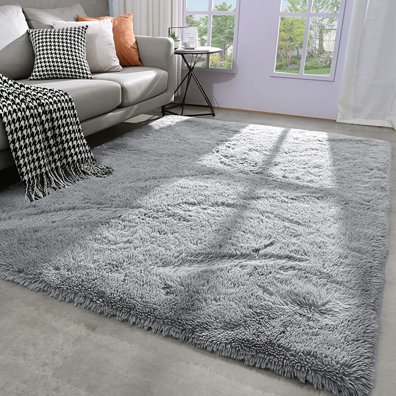 Soft Fluffy Grey Indoor/Outdoor Shaggy Area Rug – Luxurious Comfort & Stylish Design, Rectangle 5" x 7"