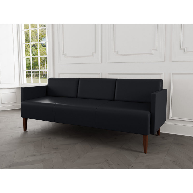 Luxe Lounge Reception Sofa, Modena Black, Walnut Wood