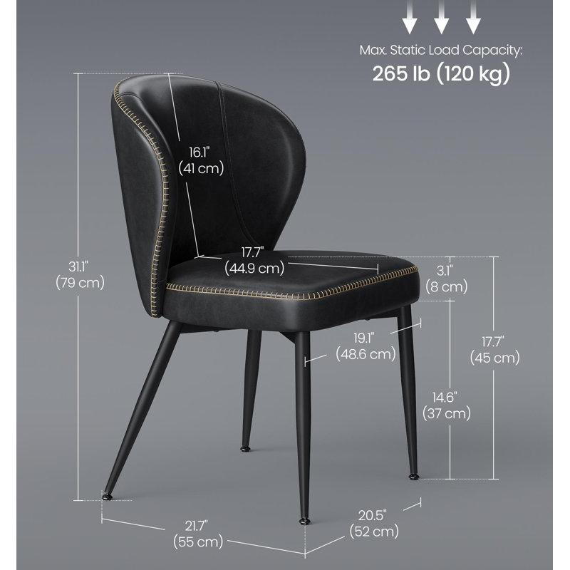Synthetic Leather Upholstered Dining Chairs with Stitching, Ink Black