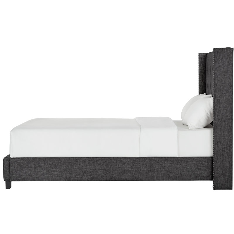 Achenbach Upholstered Wingback Bed, King, Heathered Dark Gray Linen