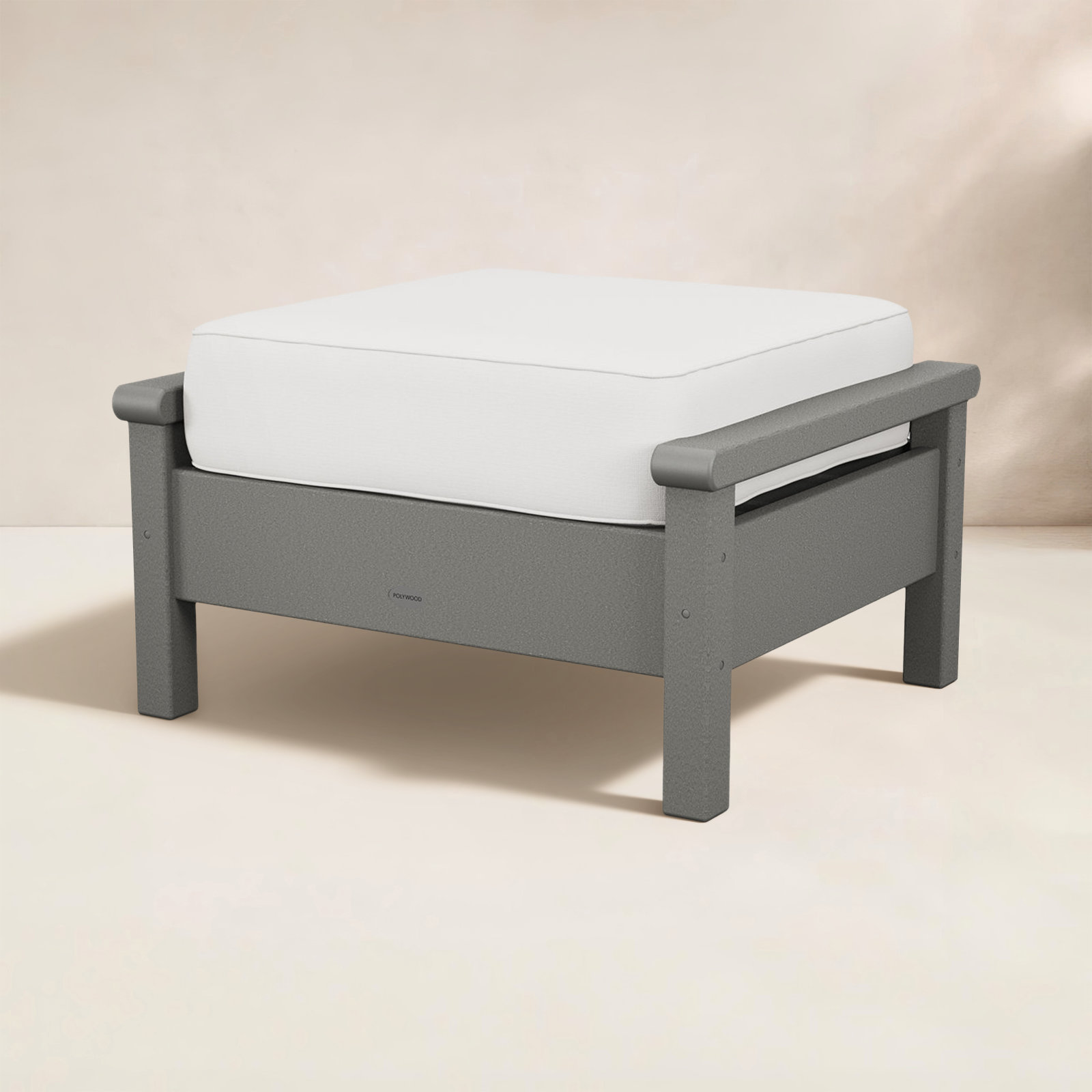 POLYWOOD® Harbour Patio Ottoman, Slate Gray Frame/Natural Linen Cushion