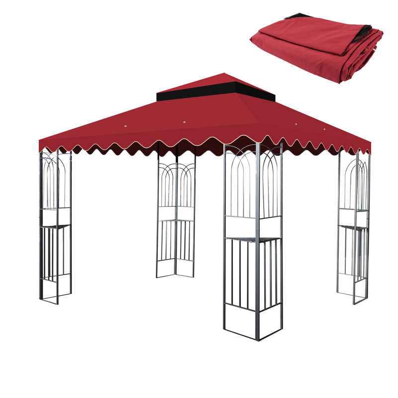 Auvent de remplacement pour abri de jardin rouge 10 x 10 pi. Tissu avec protection hydrofuge. Filet de toit à deux niveaux et trous de drainage pour le dessus de patio extérieur intrigant. Tissu. Drain d'activité